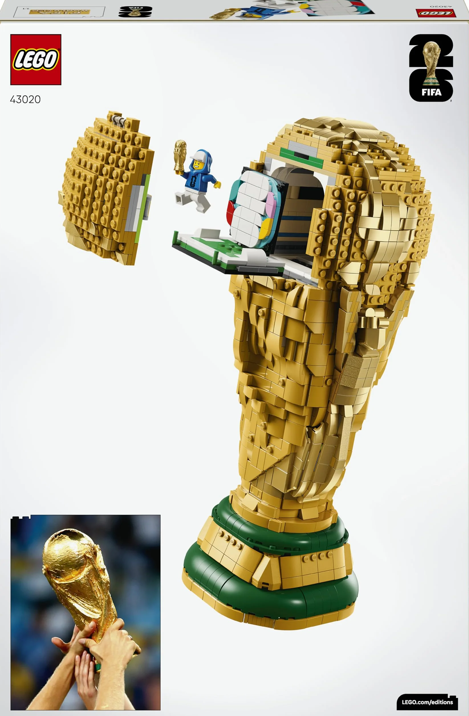LEGO Editions Trofeo Ufficiale della Coppa del Mondo FIFA 43020 Kit di Modellismo Fai da Te 3D con Minifigure da Collezione