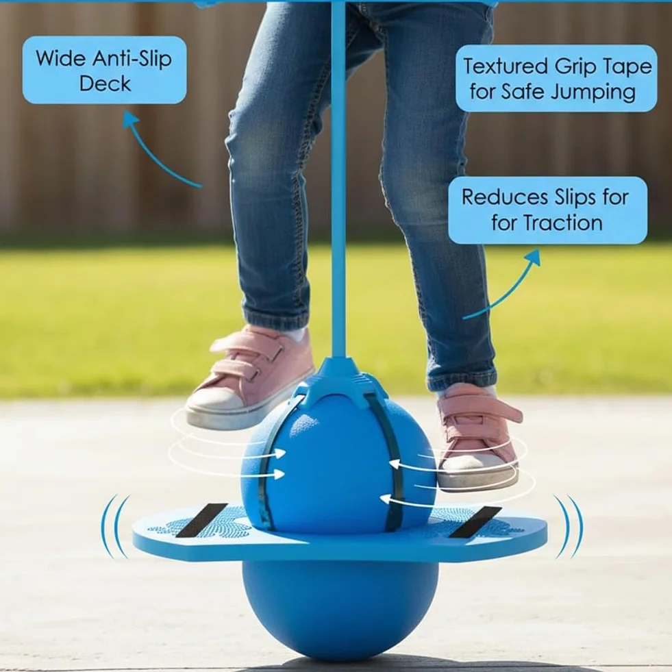 Pogo Jumper Ball for Kids Adults Balance Jumping Ball with Handle Pump Bounce Jump Trick Board Strong Grip Deck