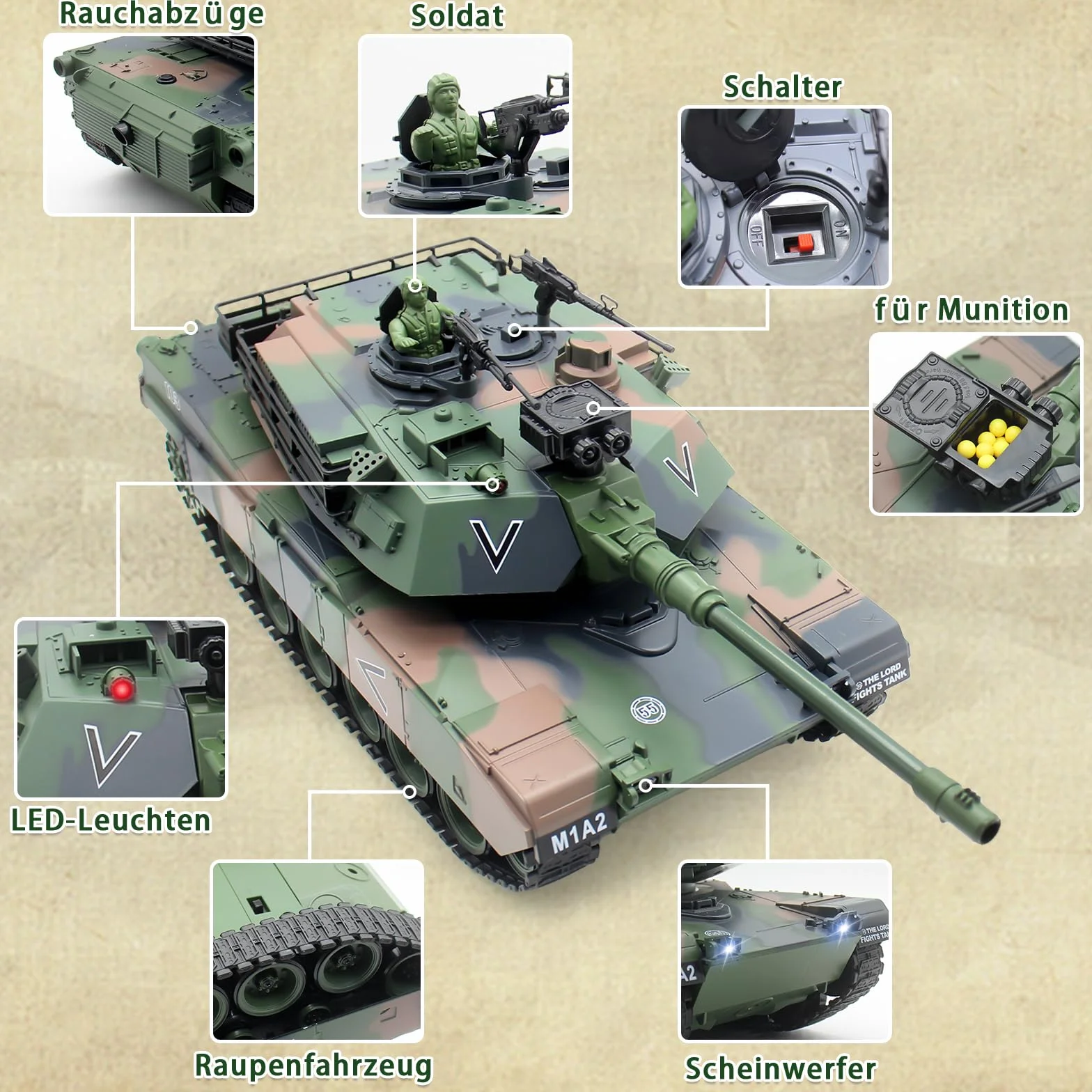 Carro armato radiocomandato 1/18 RC, M412, giocattolo modello di carro armato telecomandato, 15 CH Battle Army Serbatoio luce fumo, veicolo militare RC per adulti e bambini che spara BBS e bombe