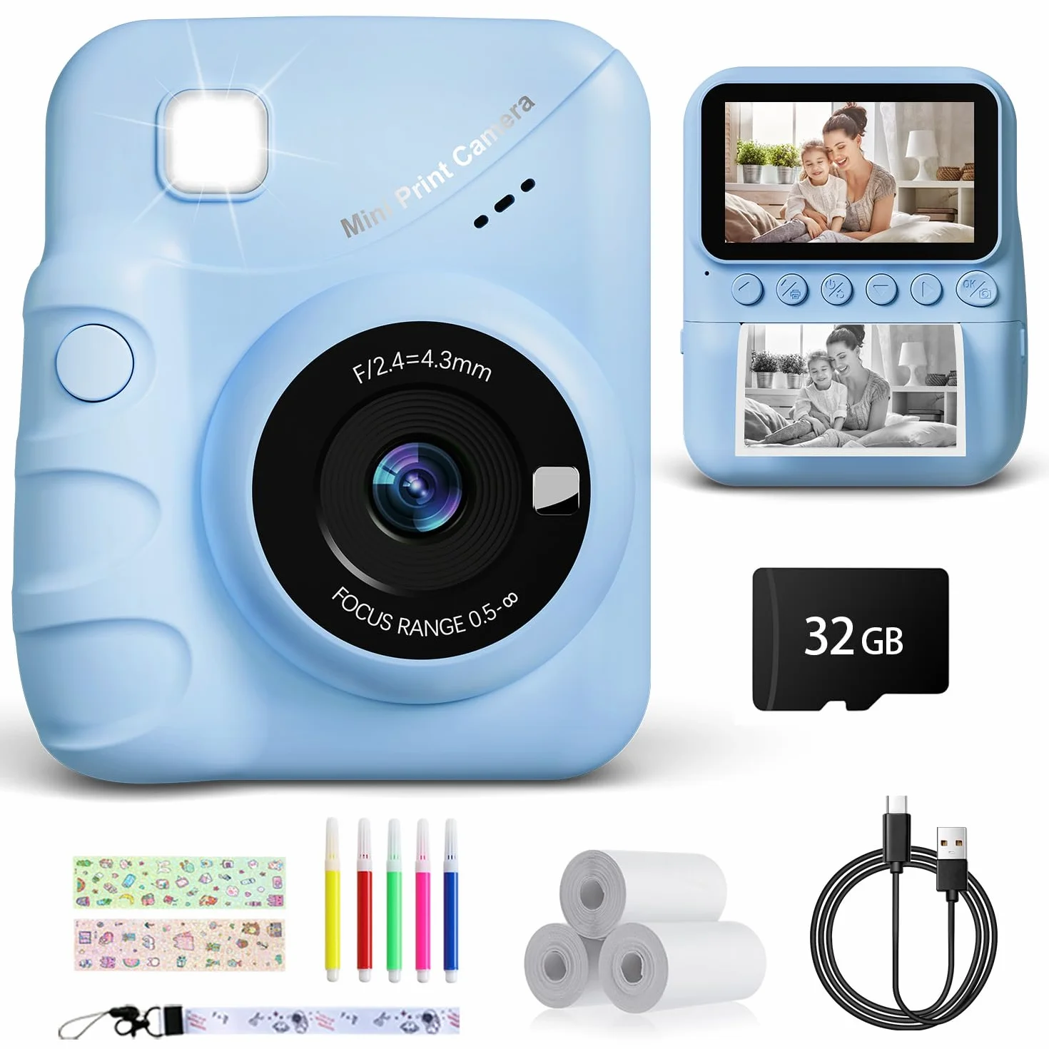TIATUA Macchina Fotografica Bambini Istantanea, 3.0 Pollici 48MP Fotocamera Digitale Bambini con 32GB Scheda & Papier Photo, Regalo di Natale per Bambin i dai 3-12 Anni