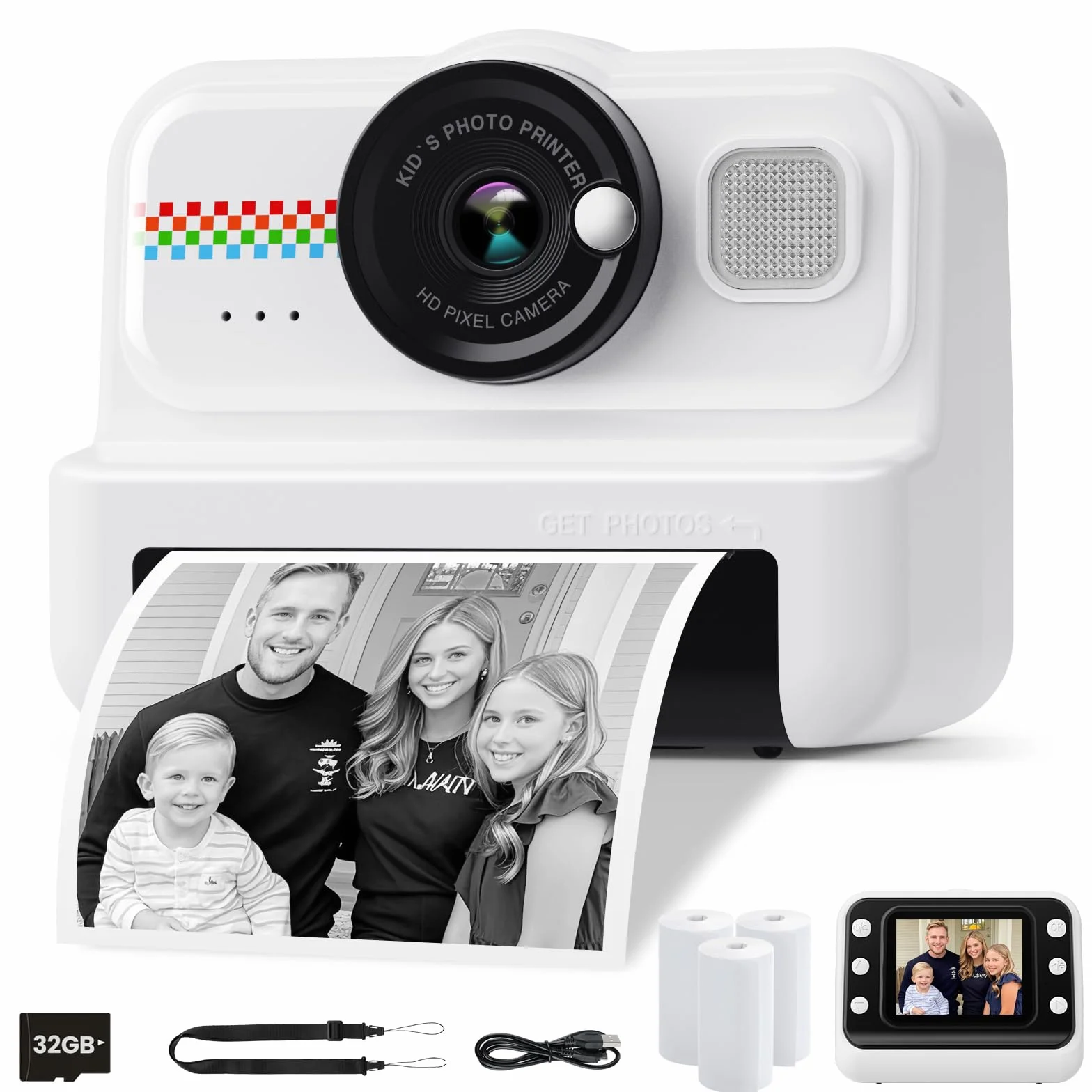 HiMont Fotocamera Istantanea Bambini HD 1080P con Scheda 32GB e 3 Rotoli Carta Stampa Regalo 3-14 Anni