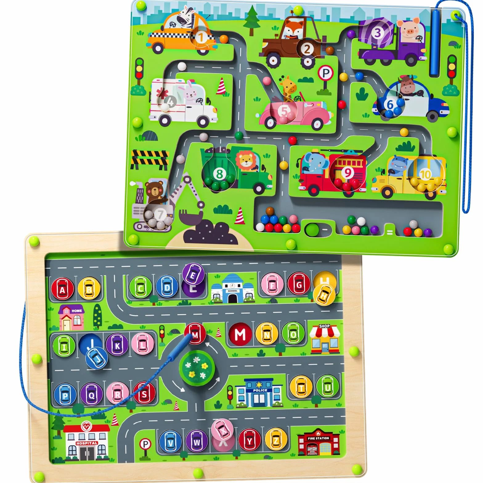 Puzzle magnetico 2 in 1 con numeri auto, labirinto magnetico, alfabeto, puzzle in legno, giocattolo prescolare, regalo per ragazzi e ragazze dai 3 ai 5 anni (autopirinto, taglia unica)