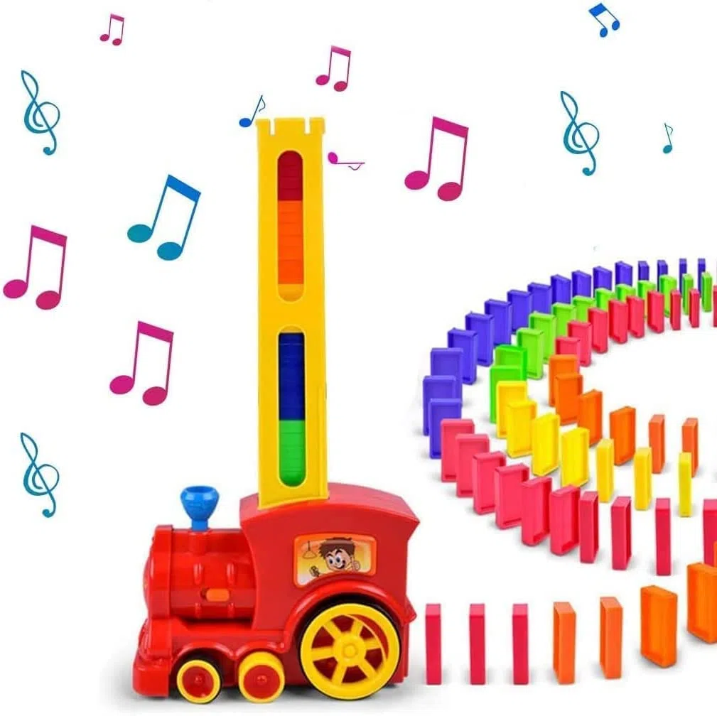 OBEST 200Pcs Treno Elettrico Domino Giocattolo, Domino Distribuzione Automatica Rally Treno con Luce e Musica, Giocattolo Educativo per Prima Infanzia Adatto a Bambini di età Superiore ai 3 Anni