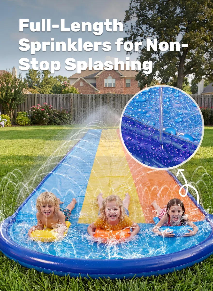 Sloosh Scivolo Triplo 22,5ft con 3 Bodyboard Irrigatore Esterno per Bambini Adulti