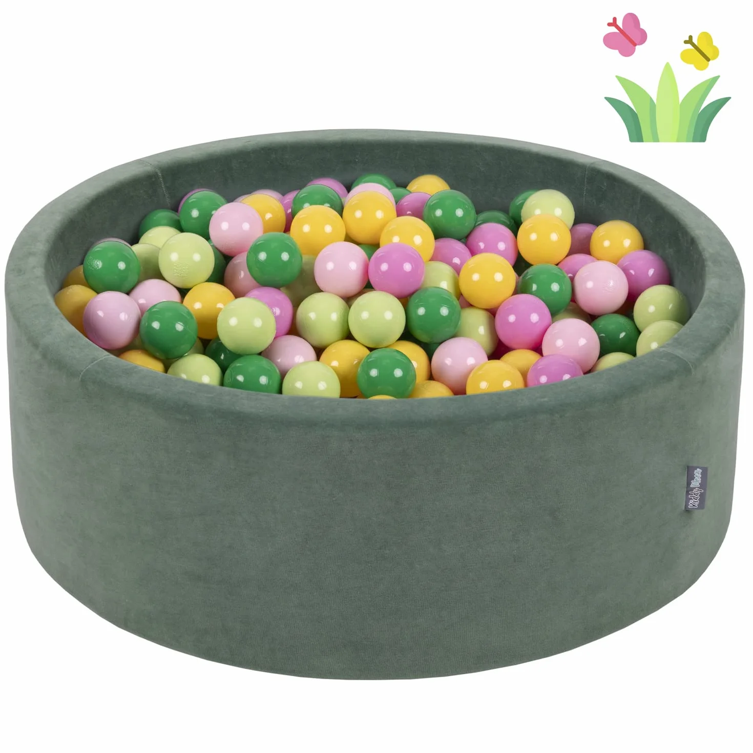 KiddyMoon Piscina di Palline Colorate 90X30cm/200 Palline ∅ 7CM per Bambini Tondo Fabbricato in EU, Primavera: Verde Chiaro/Verde/Giallo/Rosa Chiaro/Rosa