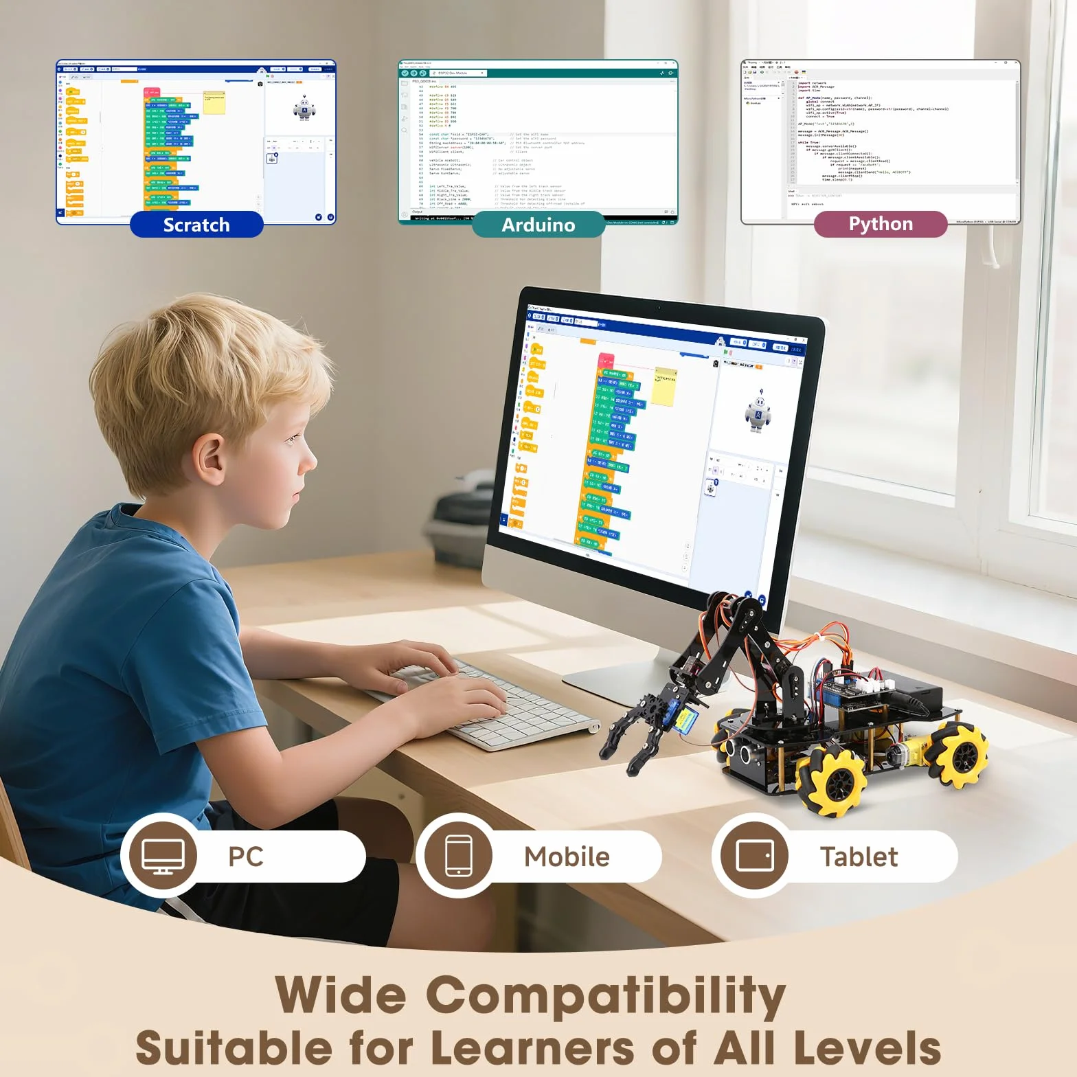 Robotica per bambini dai 8 ai 12 anni, kit di costruzione di auto con braccio robotico intelligente a 5DOF, giocattolo STEM, regalo per ragazzi/adolescenti/adulti, codifica ESP32-Arduino/Python, app e