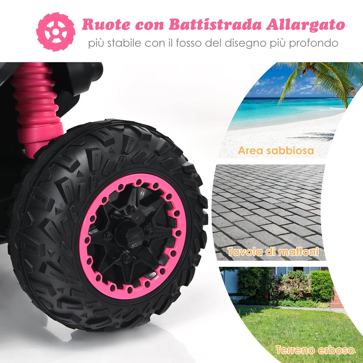 COSTWAY 12V Quad Elettrico per Bambini, Auto Cavalcabile con Luci LED Musica, 2,2-4,3 km/h, Rosa