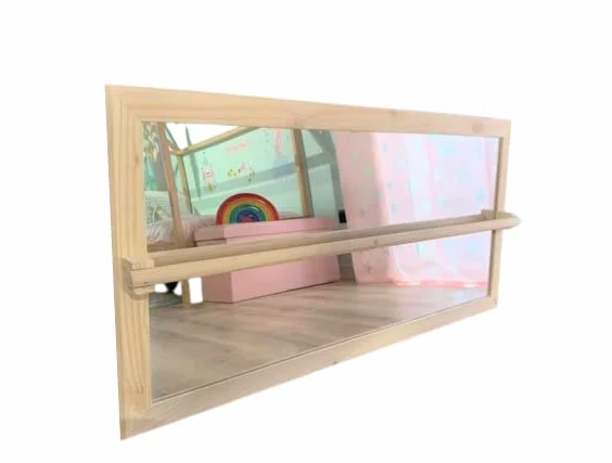 Specchio Montessori per i bambini in legno naturale 100x60cm (metacrilato infrangibile)