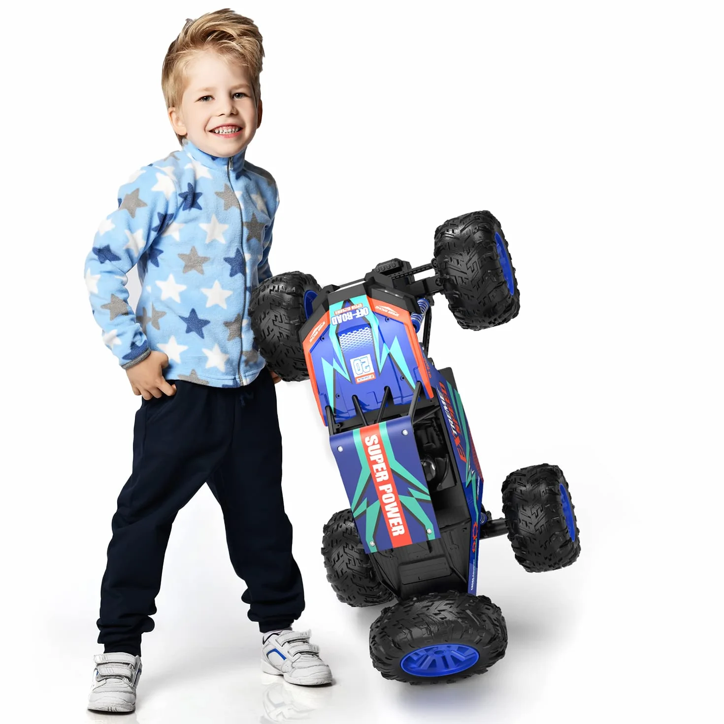 DEERC Grandi auto telecomandate 1:8 Monster Truck fuoristrada con suono realistico, 2,4 GHz 4WD Rock Crawler giocattolo per ogni terreno, 2 batterie per 80 minuti di gioco