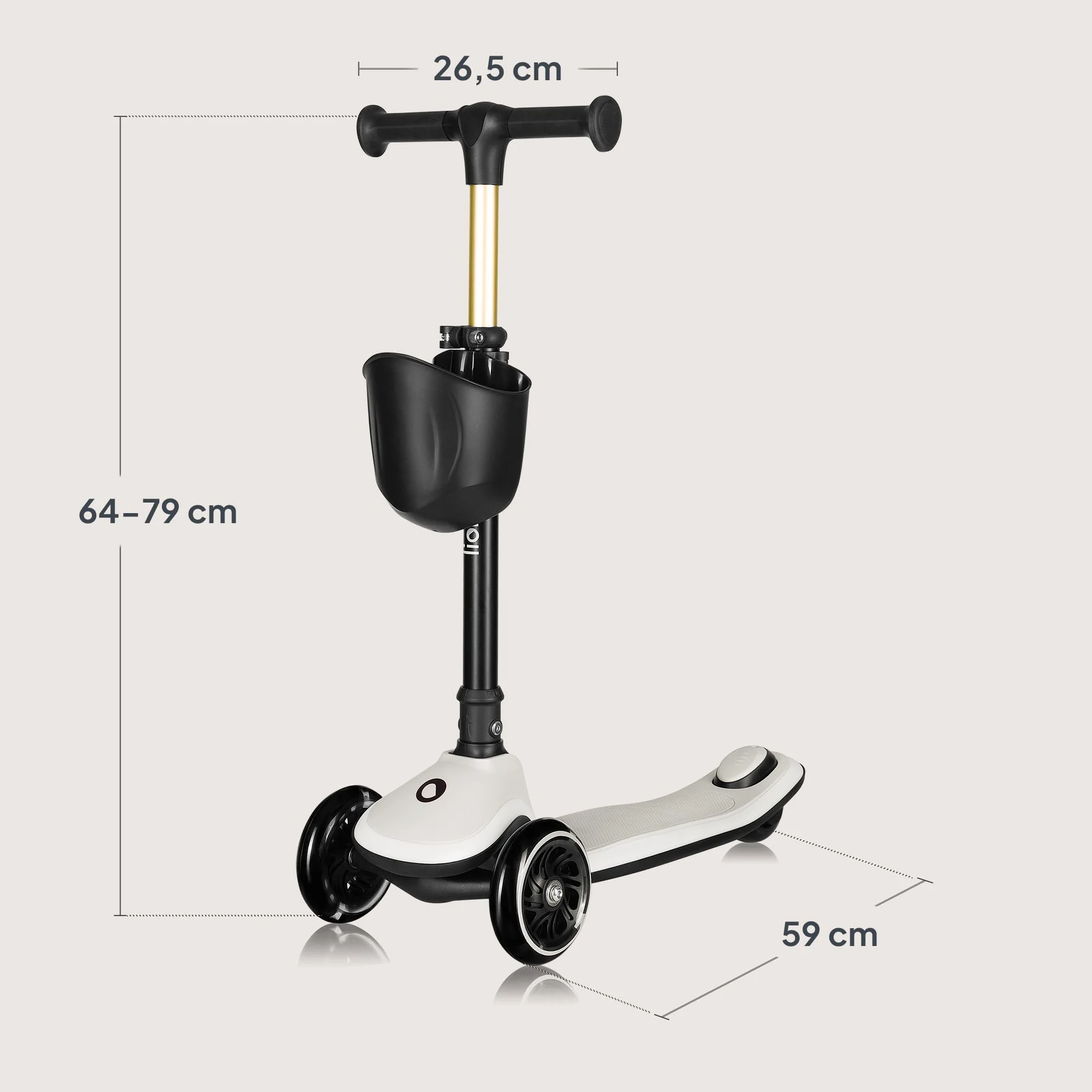 LIONELO Monopattino Bambino a 3 Ruote MEY per bambini da 3 anni fino a 50kg, Monopattino per Bambini con Illuminata e Ruote a LED, Altezza Regolabile, Pedana Antiscivolo, laggero, Cestino