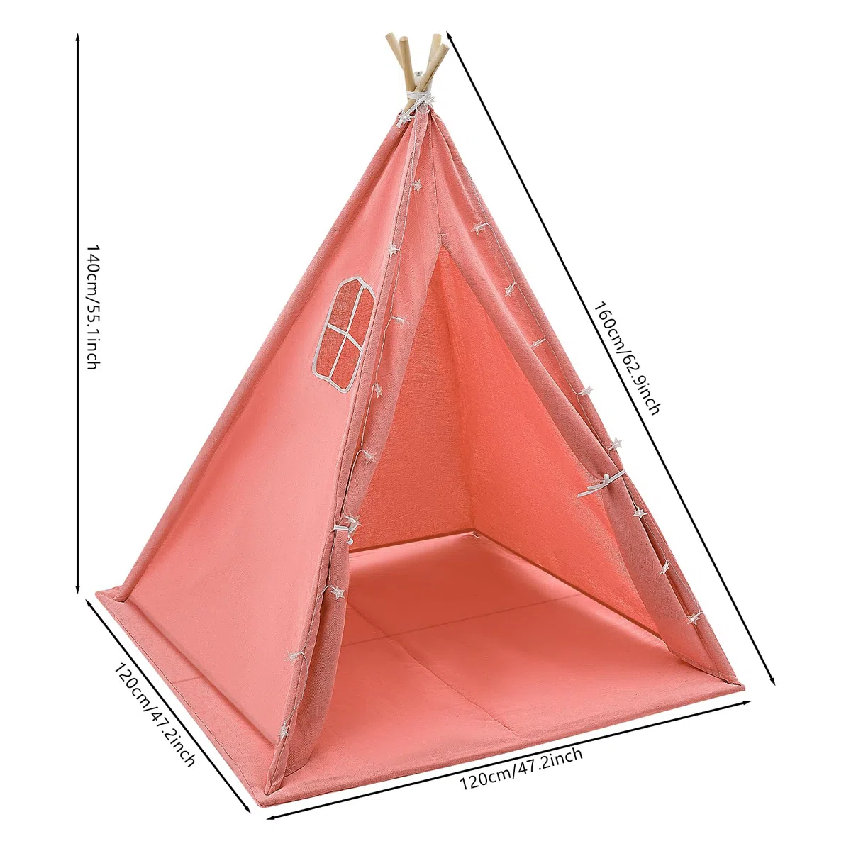 Tipi Tenda per bambini pieghevole in tela 120 x 120 x 140 cm rosa