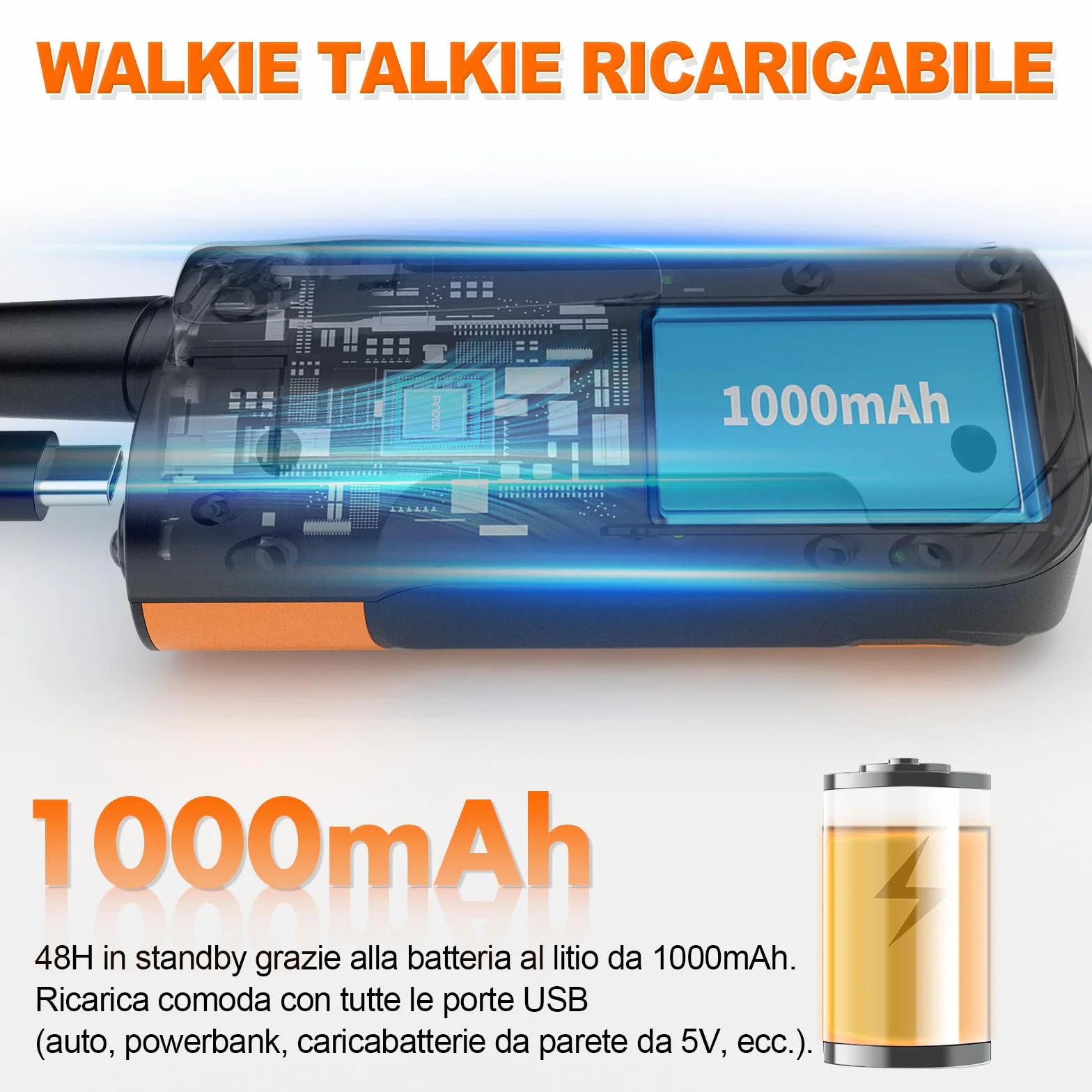 Walkie-Talkie Bambini, 3 Pezzi Walkie Talkie Ricaricabile con Batteria, Torcia, Funzione SOS e VOX, Lungo Raggio, Walkie-Talkies per Campeggio, Avventure, Regali per Bambini 3 a 12 Anni