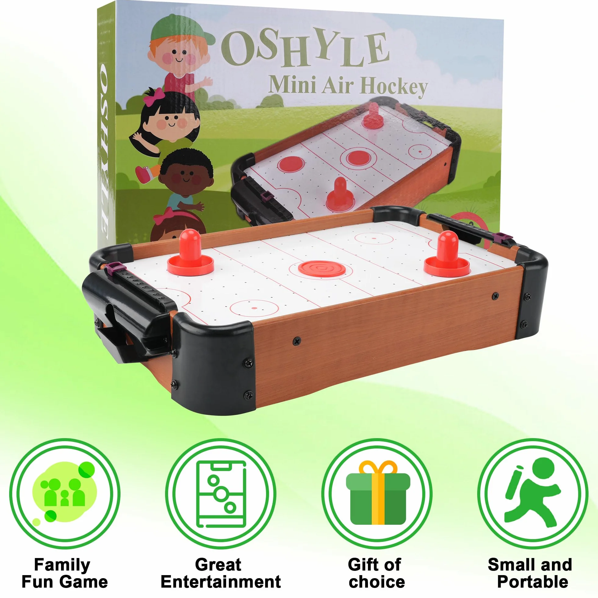 Mini Air Hockey da Tavolo in Legno MDF - Gioco Hockey ad Aria Portatile con Ventola Potente e Accessori