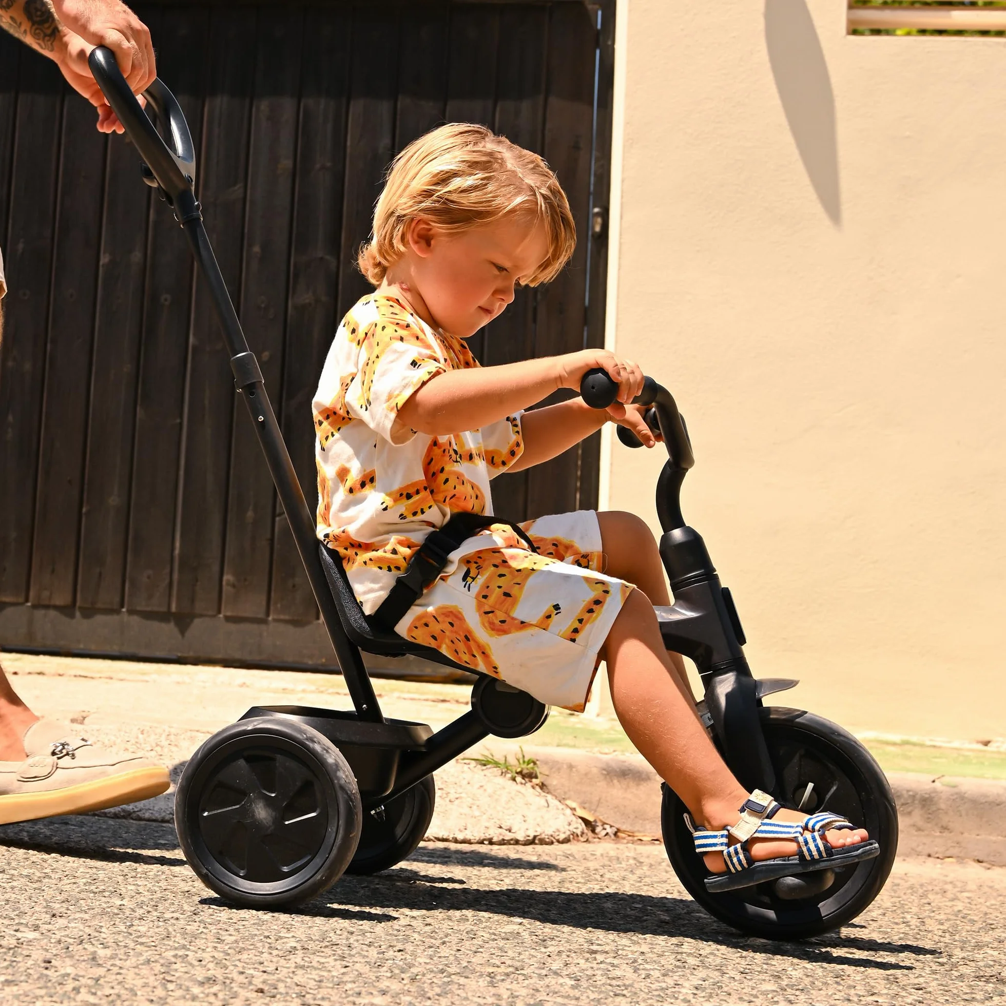 Deryan Triciclo 2in1 Drifter - Triciclo per bambini da 2 anni a 6 anni - Aiuto per l'apprendimento della deambulazione, portata fino a 25 kg - Incl. barra di sterzo, cintura di sicurezza - Pieghevole