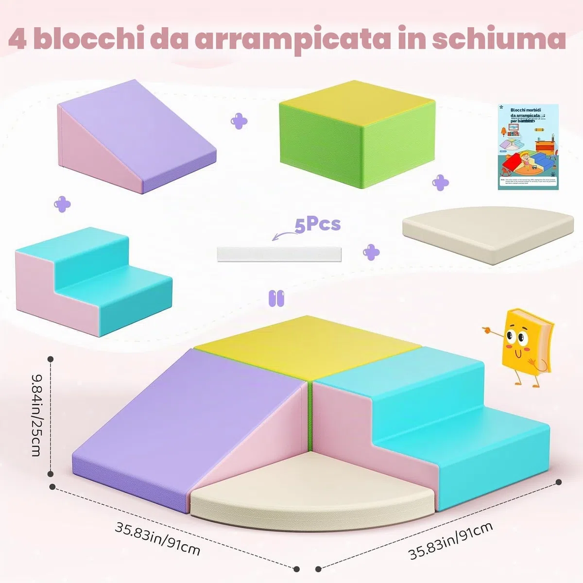 Blocchi da arrampicata bianchi per bambini, rivestimento in PU antigraffio, facile da pulire, chiusura con cerniera nascosta, schiuma ad alta elasticità