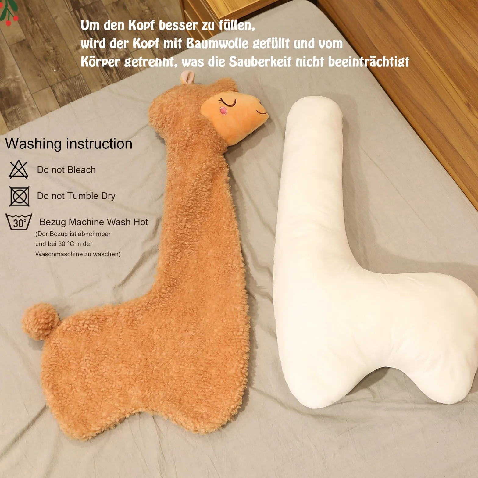 Alpaca - Peluche a forma di alpaca, con collo lungo, morbido cuscino in alpaca, a collo lungo, morbido peluche (bianco, 130 cm)