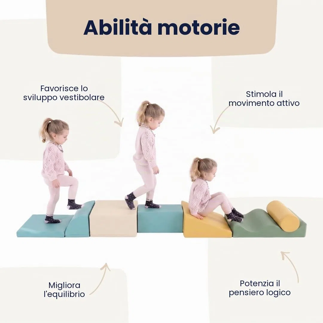 IGLU Soft Play Discoverer 7 XL Cubi Psicomotricità Blocchi per Bambini in Schiuma Set da Gioco 1 anno Montessori 12+ mesi Pastel Sea