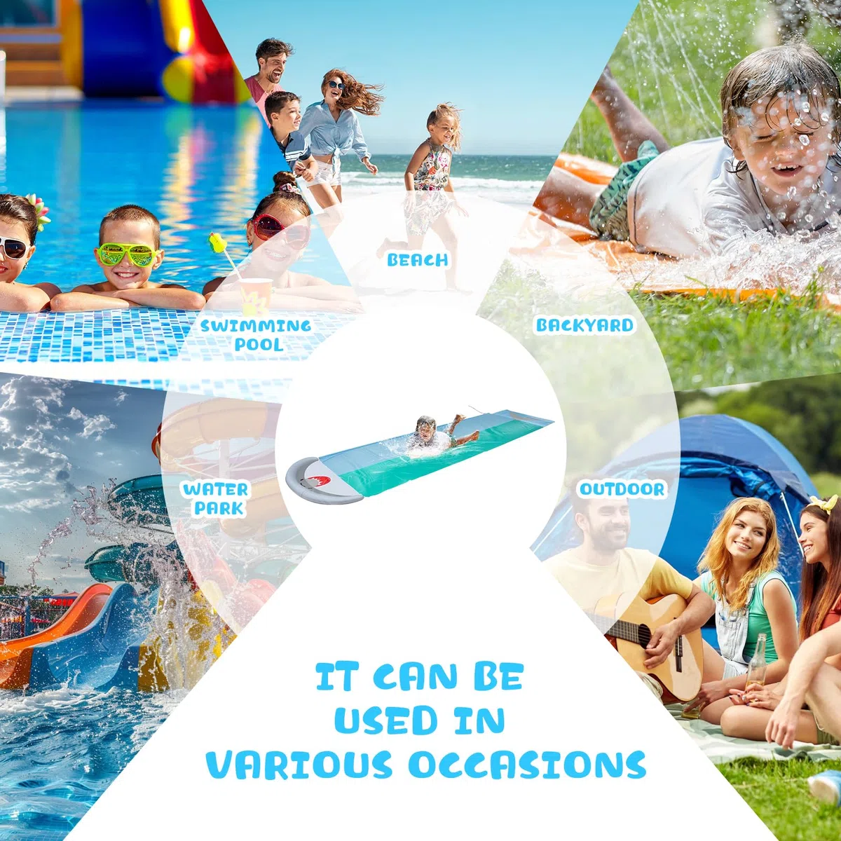 ACTOYS Scivolo d'Acqua Doppio per Prato con Bodyboards, Giocattolo Estivo con Irrigatore Integrato (196x57in)