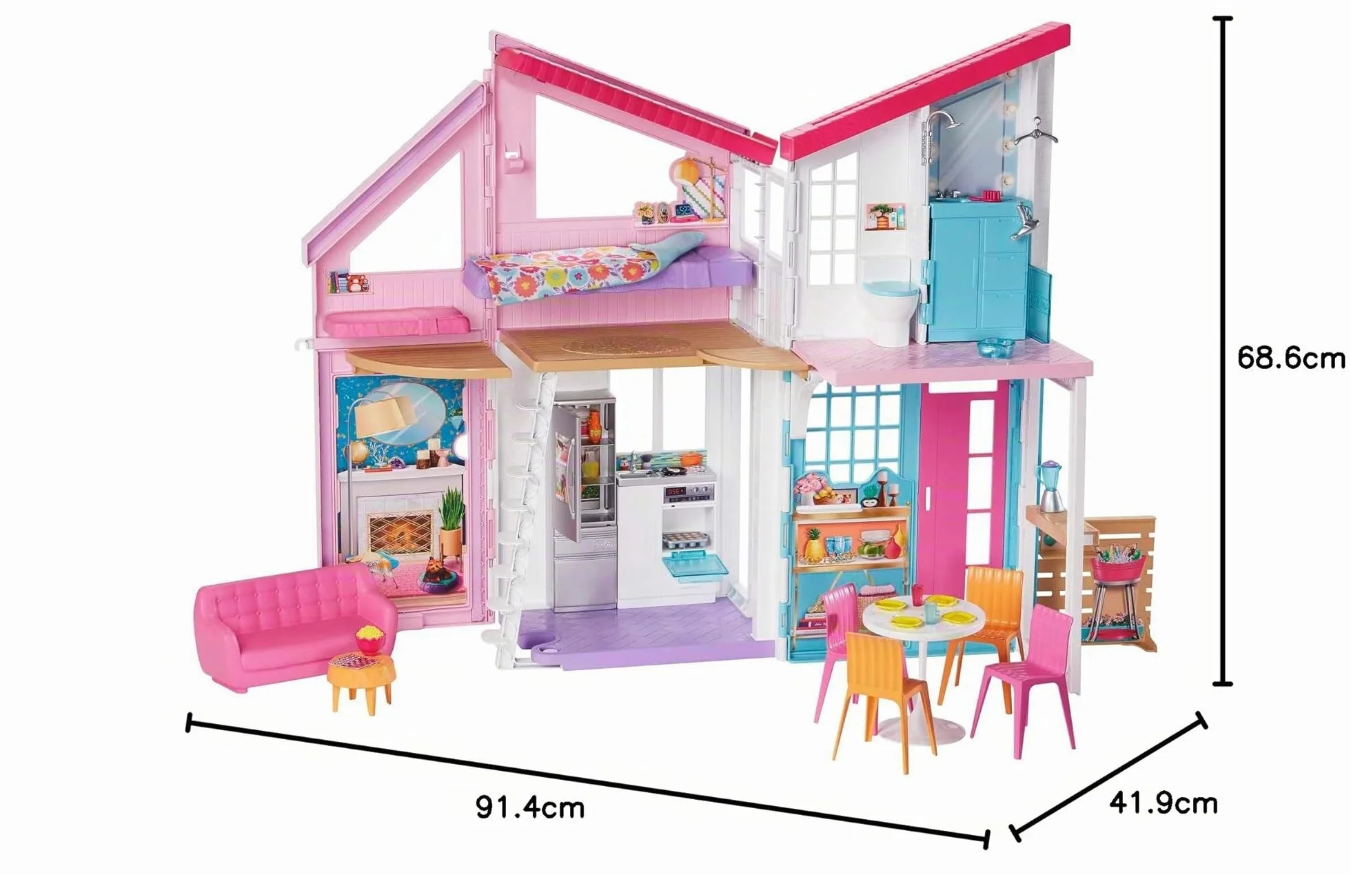 Barbie - Casa di Malibu - Casa di Barbie Malibu - Playset Trasformabile con Plug-and-Play - Oltre 25 Accessori - 60 Cm - Regalo per Bambini da 3+ Anni, FXG57
