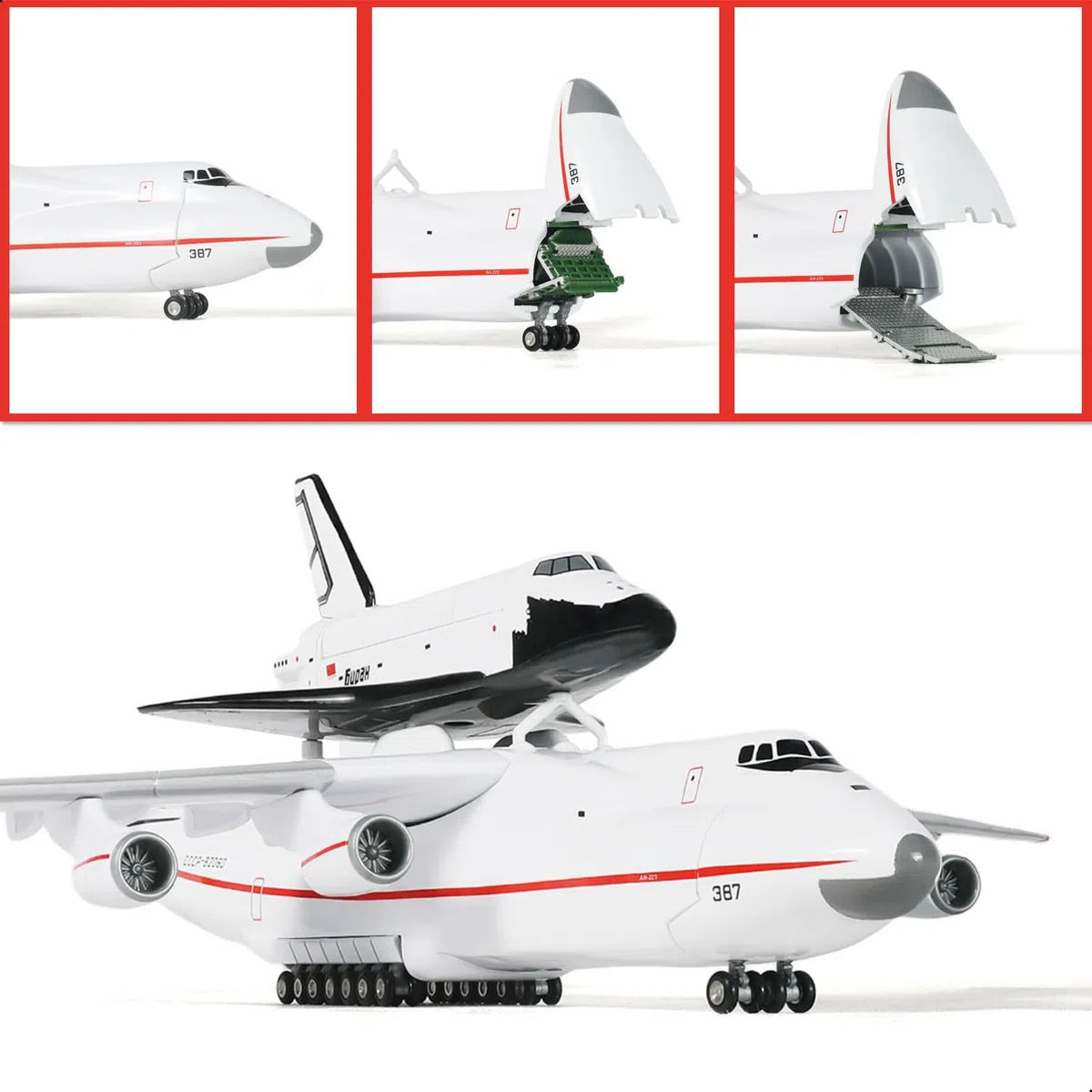 1/200 Antonov An-225 Buran Modello di navetta spaziale pre-costruito Mriya an 225 Modello di aereo (41,9 cm L) con supporto per appassionati di aerei militari adulti, oggetti da collezione
