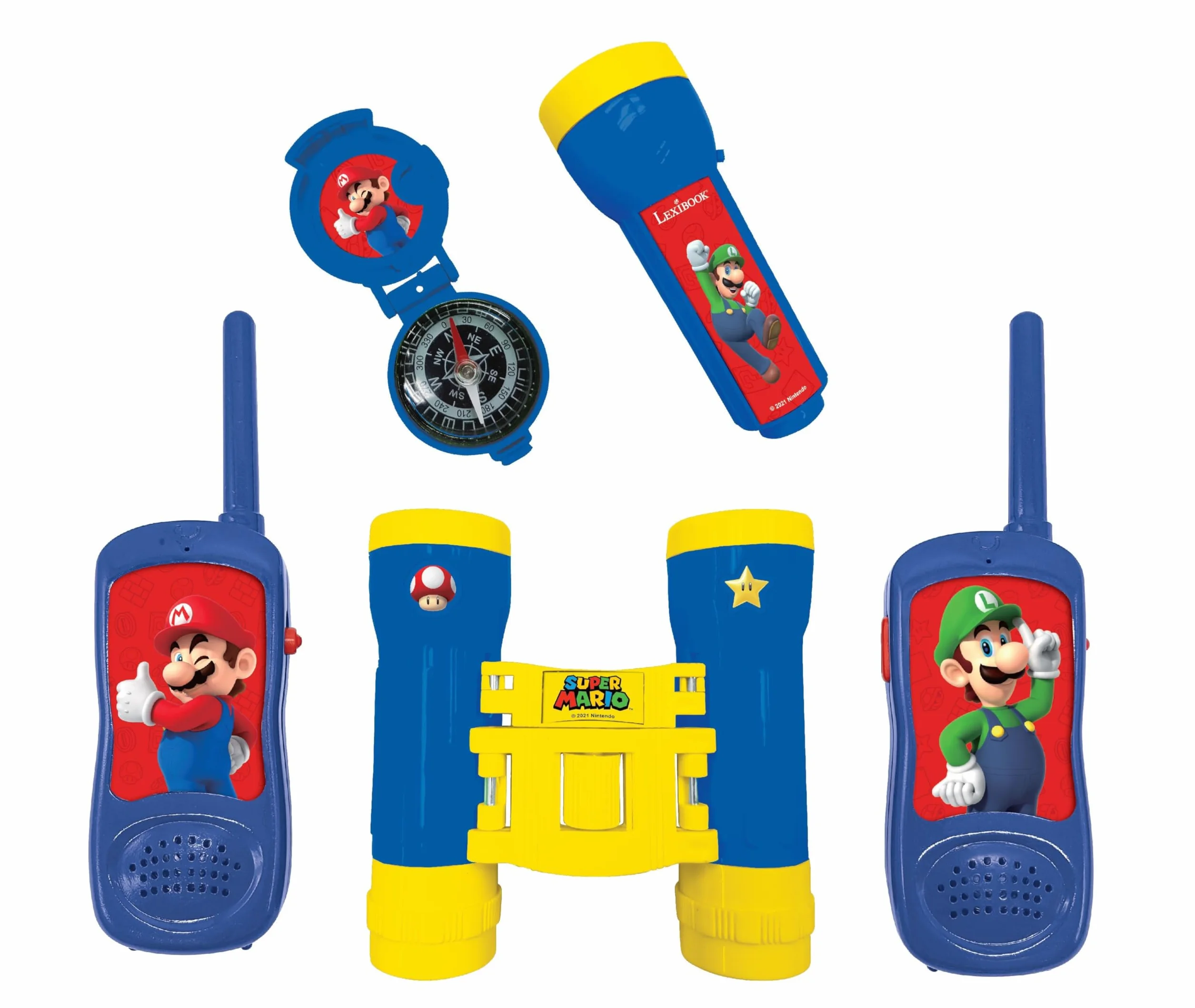 Lexibook Nintendo Super Mario - Set Completo per Bambini - Walkie-Talkies 120m, Binocolo, Bussola, Torcia, Blu/Giallo, RPTW12NILXB