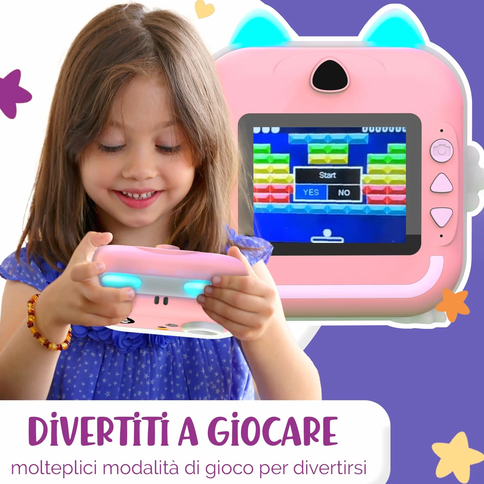 Macchina Fotografica Bambini Istantanea – Doppio Obiettivo 48MP, Video 1080P, Stampa Termica con 4 Rotoli di Carta – App Bluetooth, Scheda da 32GB – Regalo per Bambine & Bambini 3-12 Anni (Rosa)