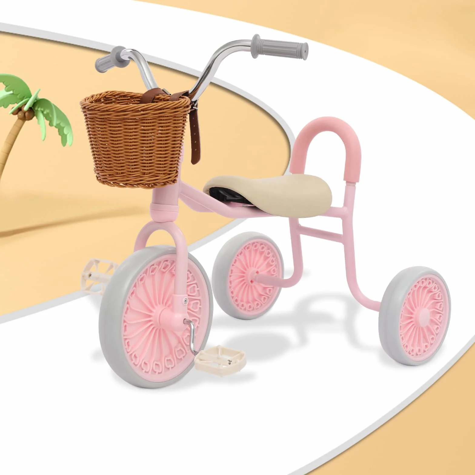 Triciclo per Bambini, Triciclo per Bambini con Pedali e Cestino, Triciclo per Imparare a Camminare per Bambini di 2-6 Anni (Rosa)