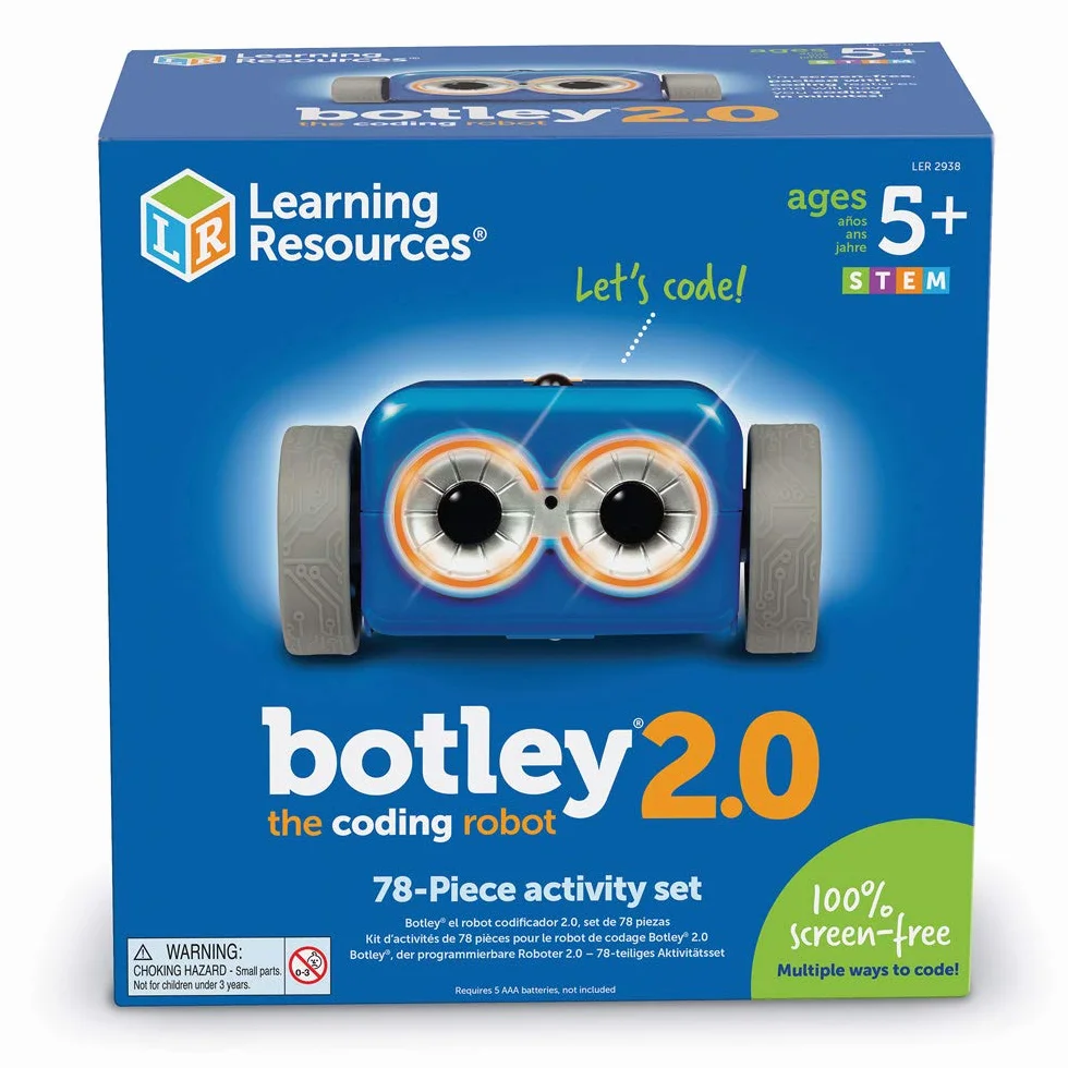 Learning Resources Botley 2.0 Robot Programmabile, Età 5+, Gioco Educativo STEM, Attività di Coding Senza Schermo, Set da 77 Pezzi