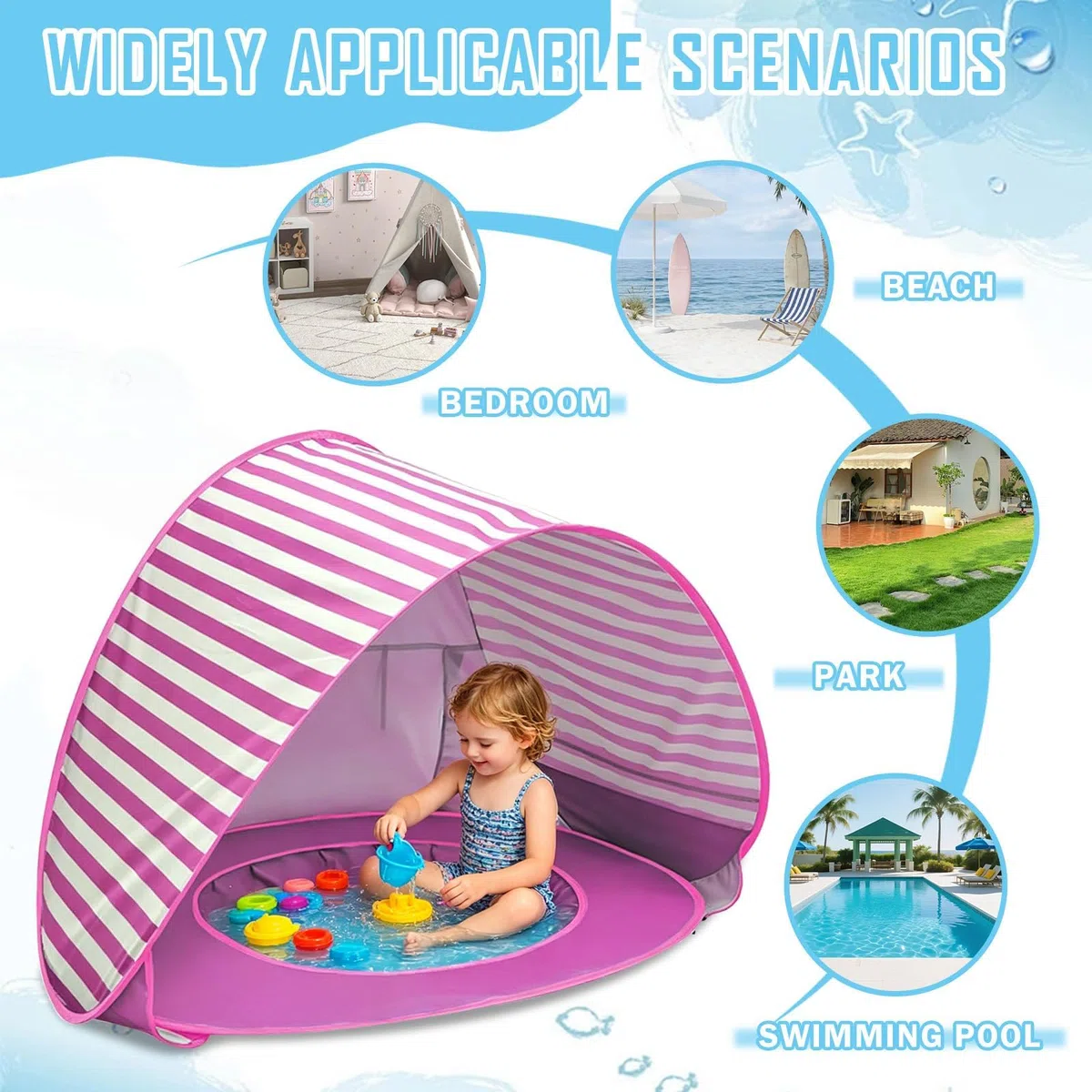 MeYuxg Tenda da spiaggia per bambini con protezione UV 50+ portatile mini piscina separabile rosa