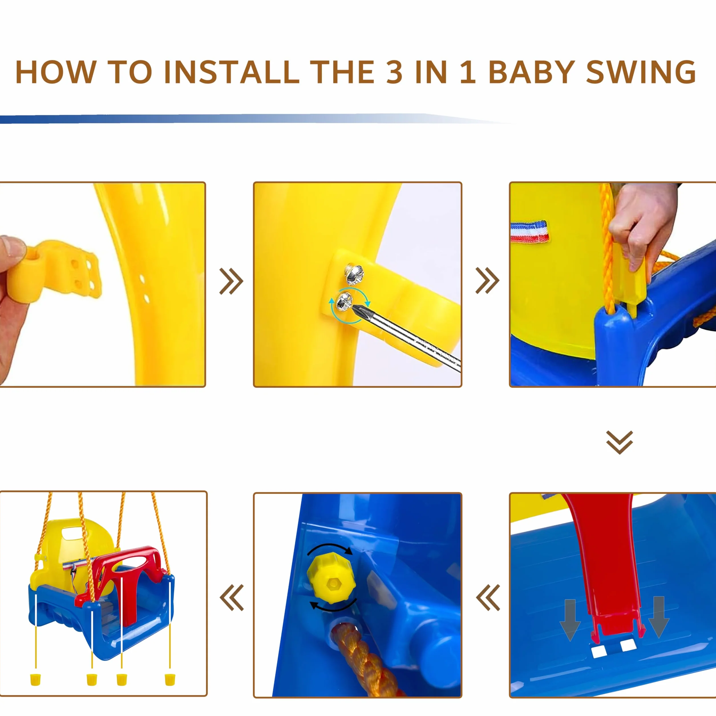 KINSPORY Altalena da Giardino 3 in 1 per Bambini, Altalena per bambini 3 in 1, Seggiolino Altalena Bambini Sedile in Plastica con Schienale e Cintura di Sicurezza per Esterno e Interno (Blu Scuro)