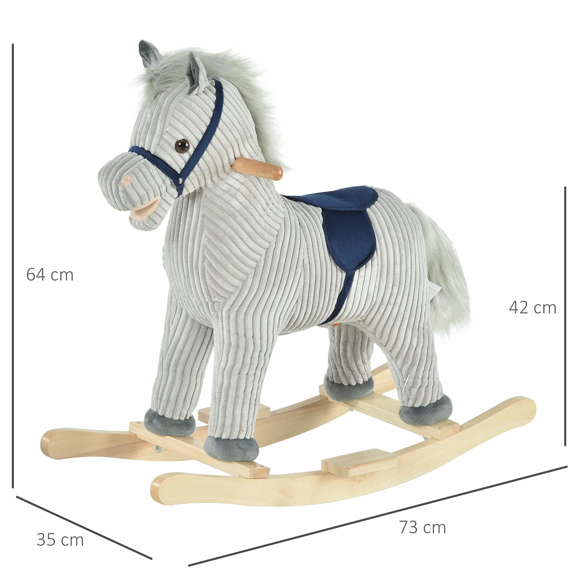 HOMCOM Cavallo a Dondolo per Bambini 3-6 Anni, Cavalluccio a Dondolo Interattivo Riproduce Suoni, in Peluche Grigio, 73x35x64cm
