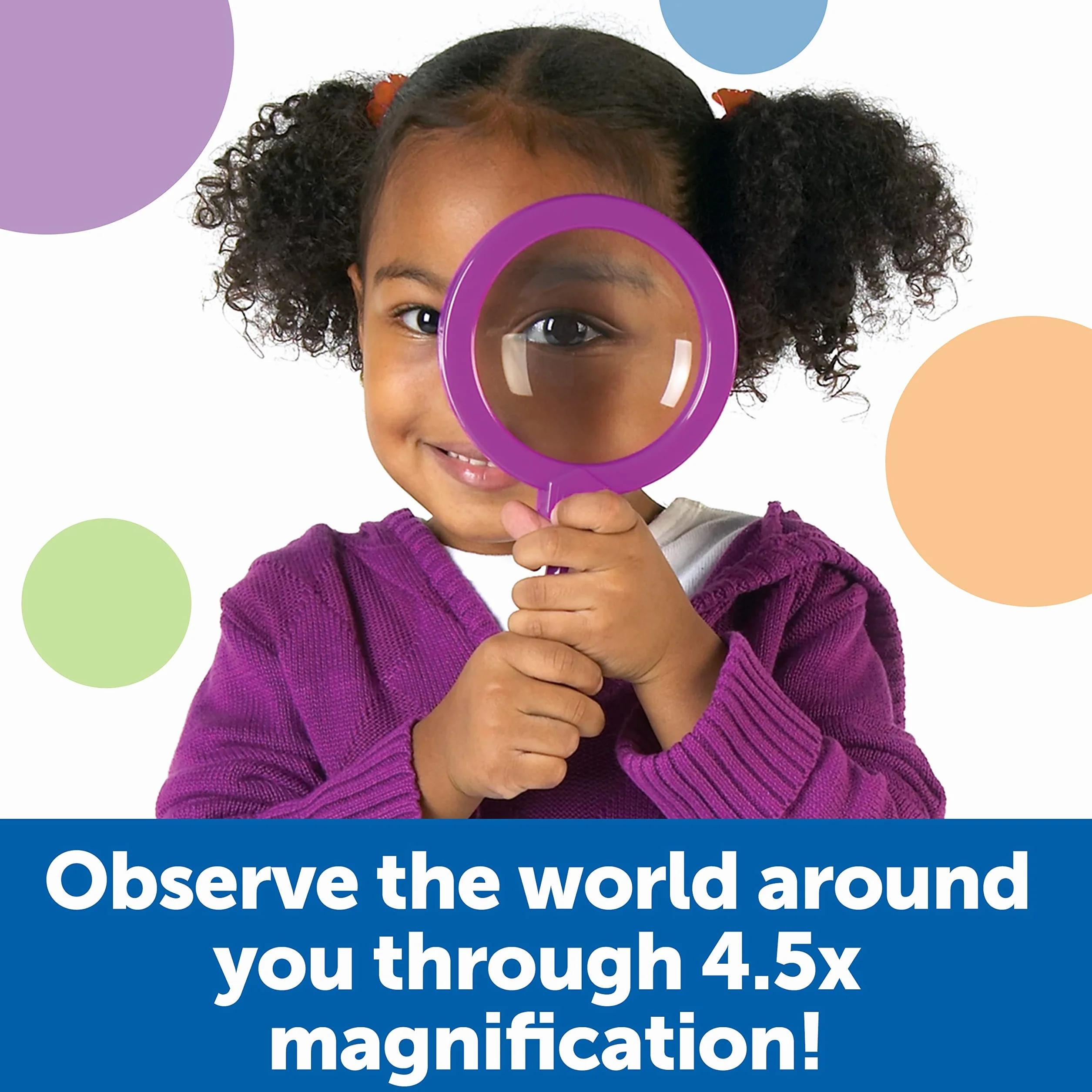 Learning Resources Lenti d’Ingrandimento Jumbo – Set da 6 per Bambini 3+, Lenti Educative con Ingrandimento 4,5X e Supporto Integrato per Esplorazione Scientifica