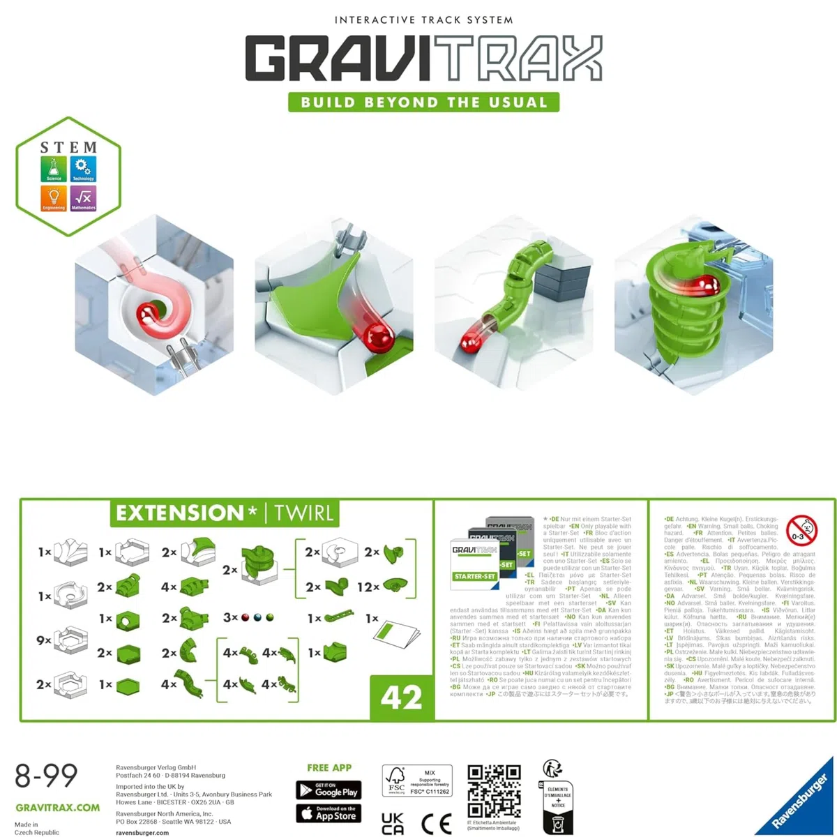Ravensburger - Gravitrax Espansione Twirl | Pista Biglie Con 42 Pezzi | Rompicapo Bambini Con Le Biglie | Giochi Bambino 8 Anni Maschio | Giochi Per Bambini Compatibili Con Tutti I Gravitrax