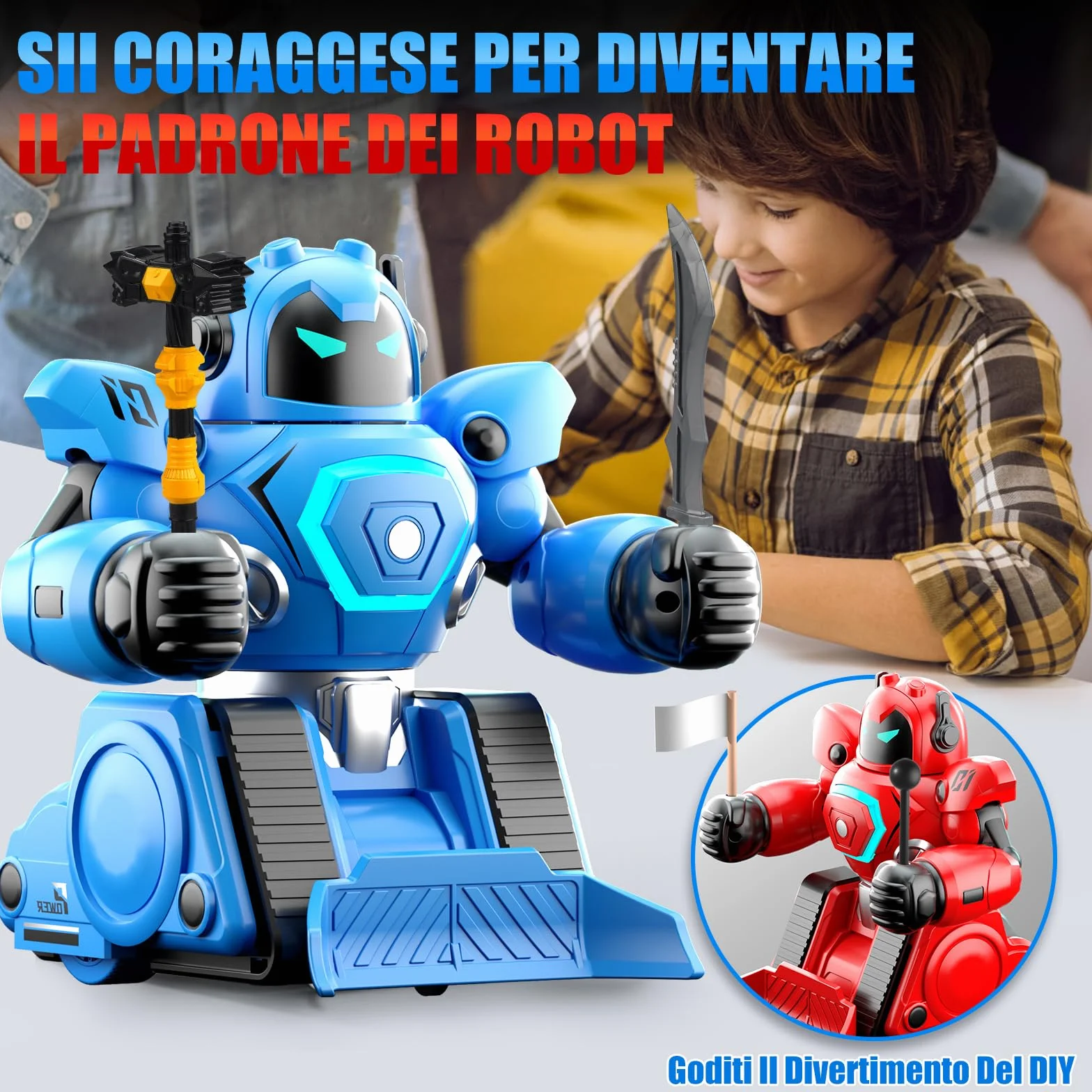 Herenear 2 Robot Kombat Telecomando per Bambini, RC Collision Robo Giocattolo, Combattimento Robot con Luce LED e Musica, Carrello da Calcio, Regali per Ragazzi Ragazze