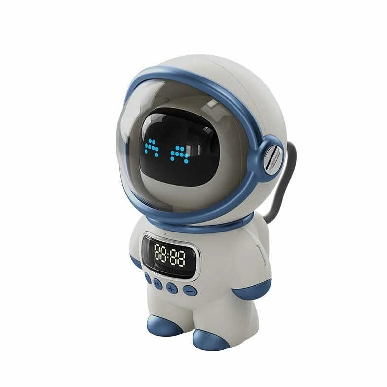 Smart AI Robot Wireless Bluetooth5.1 + EDR Speaker con apprendimento interattivo, audio 6W, radio FM, sveglia, design compatto, batteria 1800mAh (bianco)