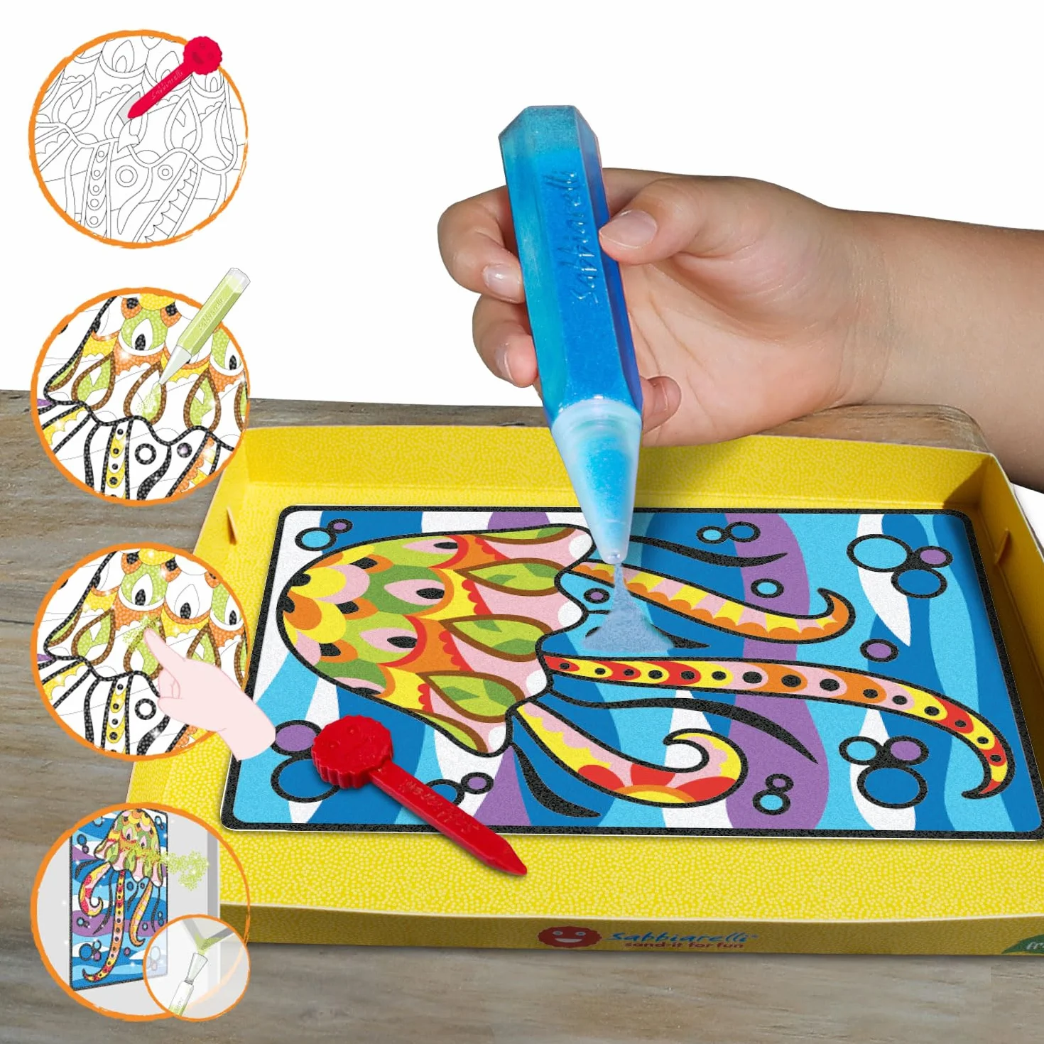 Sabbiarelli Sand-it For Fun Box Sandsation Art 12-99 Kit Sand Art 100% Made in Italy con Sabbia Colorata, Disegni Adesivi e Accessori