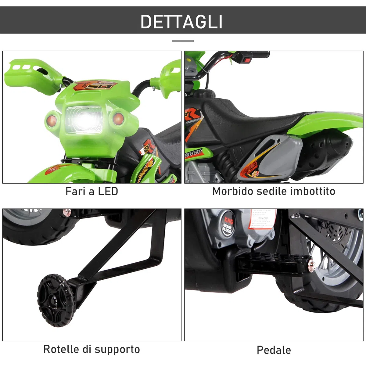 HOMCOM Moto Elettrica per Bambini 3+ Anni, 6V 2.5km/h, 102x58x66cm, Verde