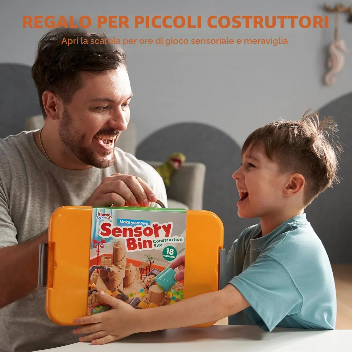 Klever Kits Cestino Sensoriale da Costruzione per Bambini con Pietre Fosforescenti, Sandbox con Coperchio, Kit Castello di Sabbia