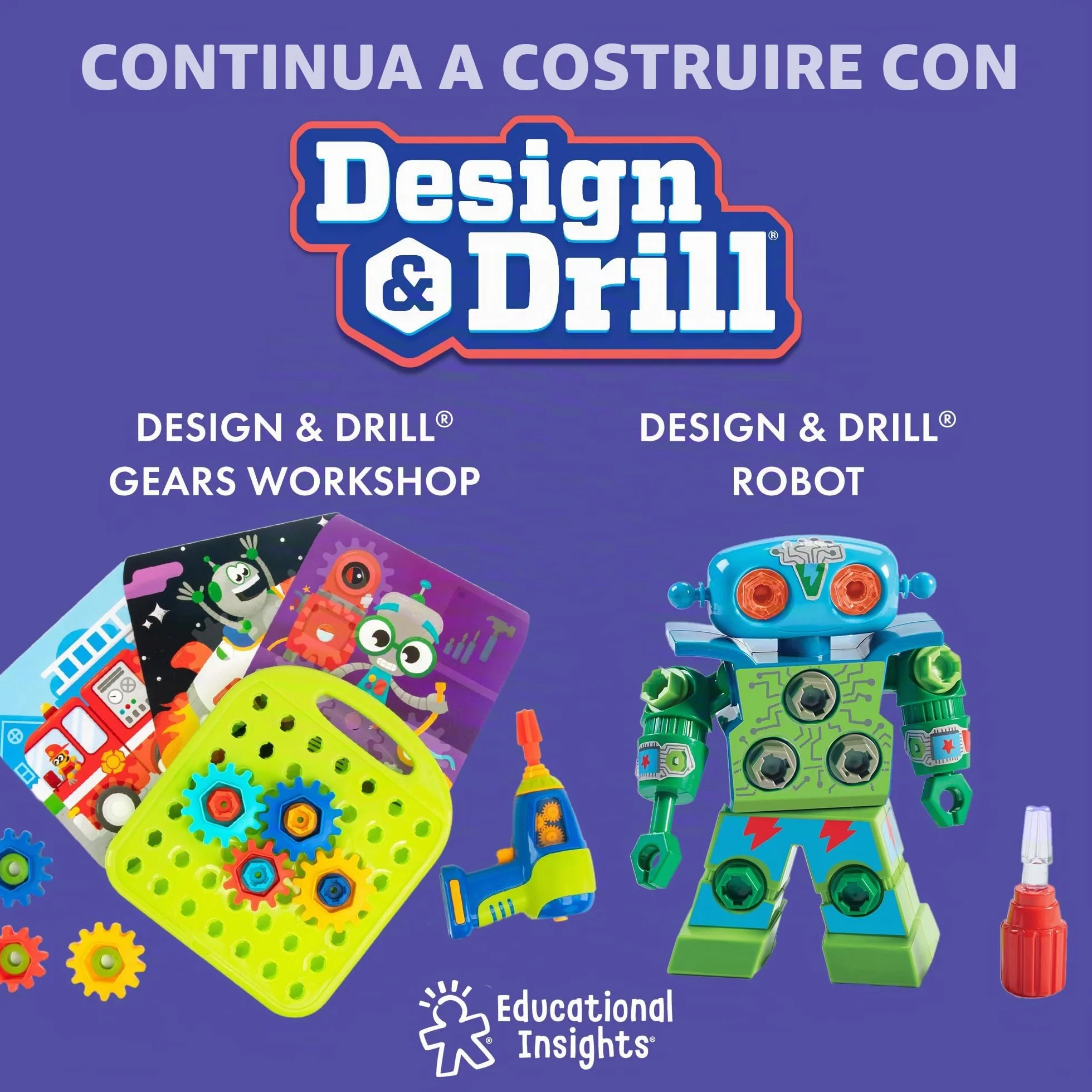 Learning Resources Design & Drill Laboratorio di Progettazione e Trapano Robot, Giocattoli robotici per Bambini e Bambine di 3 Anni, Giocattolo STEM, Giocattolo da smontare con Trapano da Lavoro