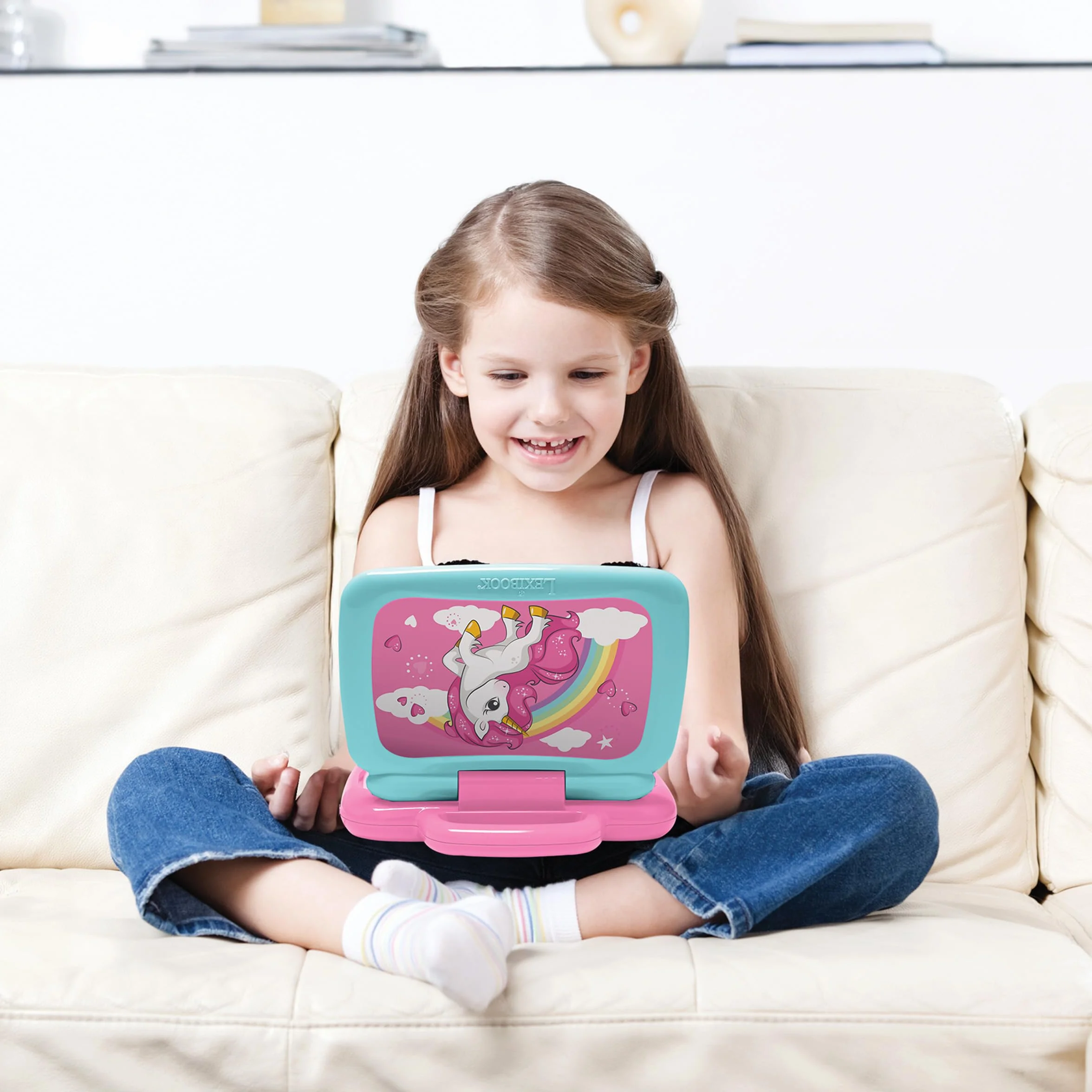 Lexibook, Unicorno, Computer Portatile educativo bilingue Francese/Inglese con 40 attività di Cui Un Nuovo Modo per Imparare a Leggere e contare, JC398UNIi1