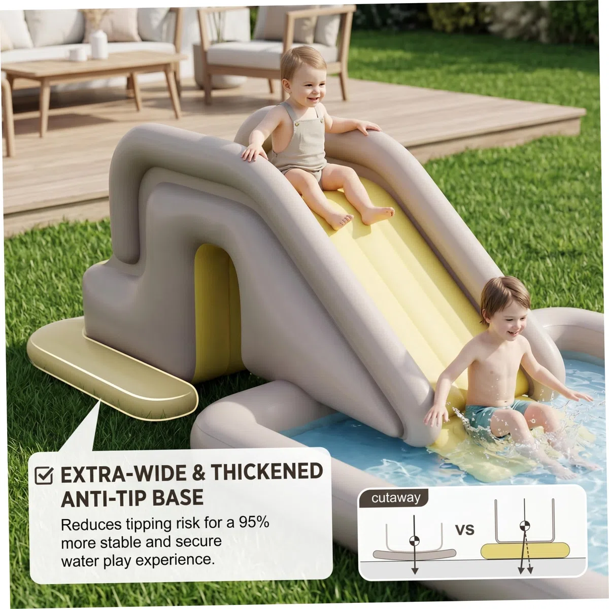 Scivolo Gonfiabile per Piscina con Ampia Base e Pompa a Pedale per Bambini Adulti Interni Esterni