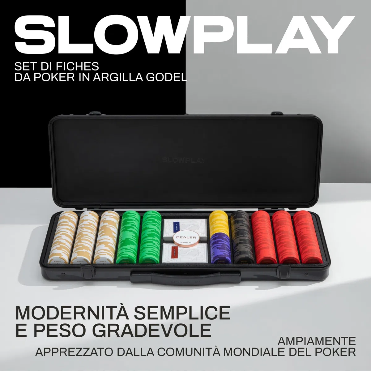 SLOWPLAY Godel set żetonów pokerowych 14g 300 sztuk w walizce poliwęglanowej