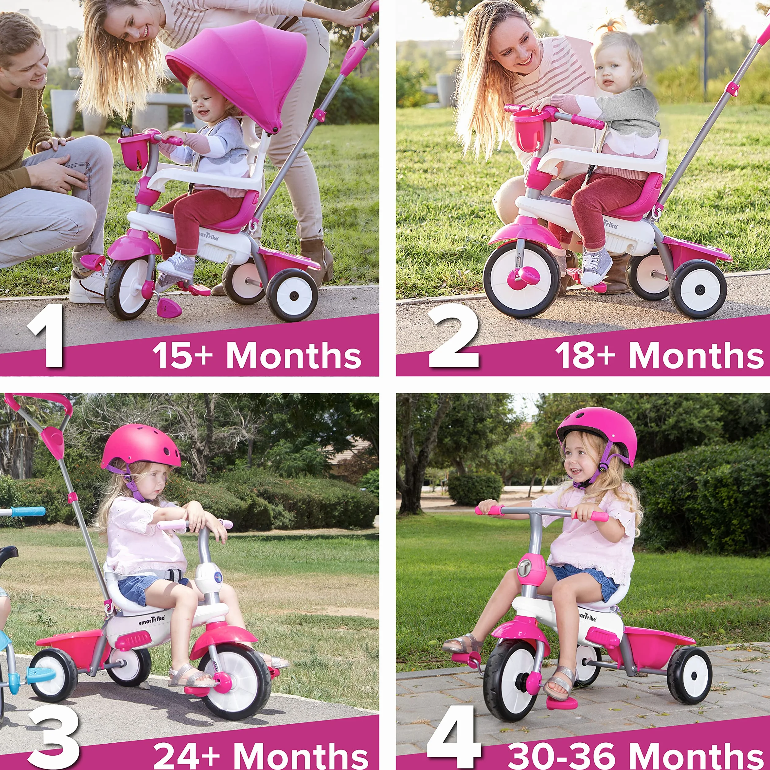 smarTrike Breeze Plus Triciclo per Bambini di età 1,2,3 anni - Triciclo 4 in 1 Multi-stadio, Rosa Principessa