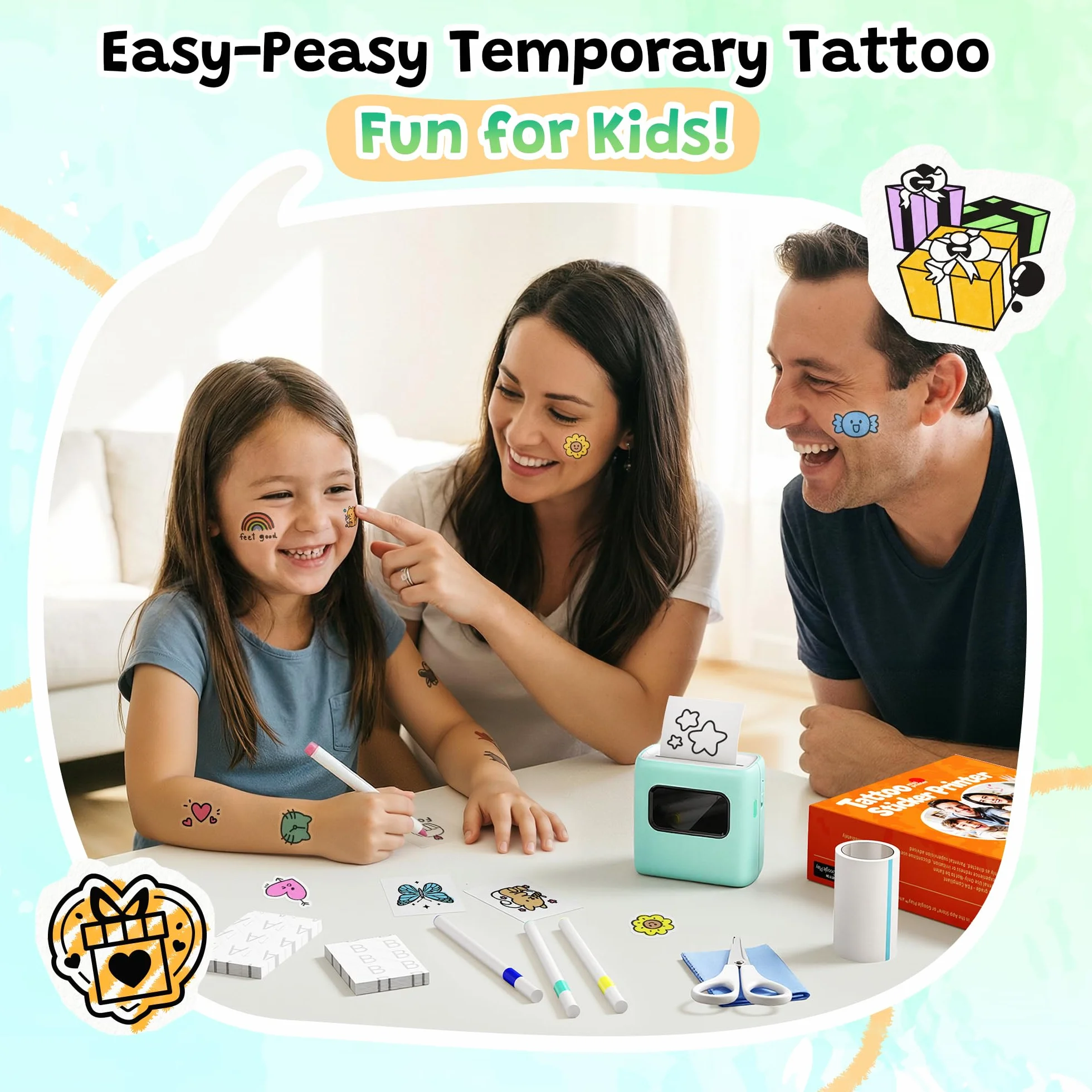 TATTMUSE Stampante Tatuaggi per Bambini, Regalo Bambina 6 7 8 9 10 Anni con 40 fogli per Tattoo e 4 Pennarelli, Tatuaggi Temporanei - Attività Fai da te per Giochi Bambina 11 12 Anni
