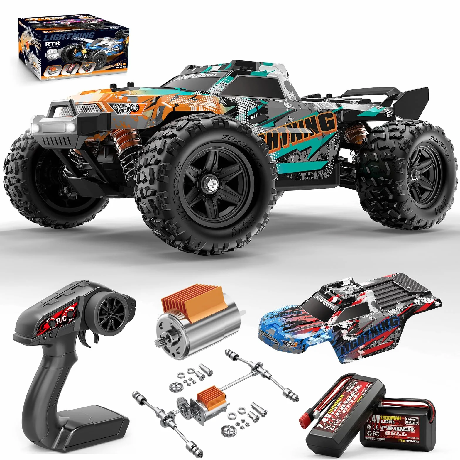 Macchina Telecomandata 1:18 4WD 40 km/h Fuoristrada 4x4, Macchina Radiocomandata con 2 Batterie 7.4V 1300mAh, ESC Impermeabile 2.4GHz, Doppia Carrozzeria, Trasmissione in Metallo per Adulti e Bambini