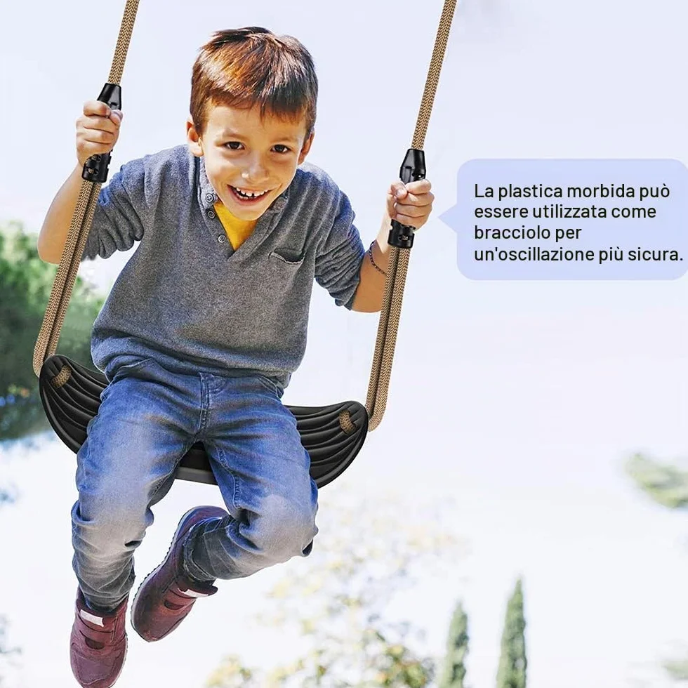 SELEWARE Seggiolino per Altalena in Plastica, Altalena Antiscivolo con Corda Regolabile e 2 Moschettoni, Accessorio per Altalena da Parco Giochi per Bambini Cortile Esterno, Nero