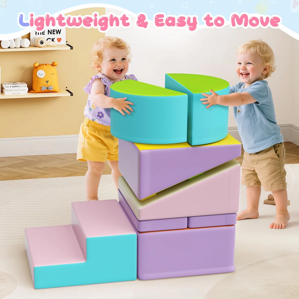 Blocchi da costruzione in schiuma per bambini, grandi blocchi da arrampicata per interni, telaio da arrampicata (colore maccherone-7, copertura in pelle)