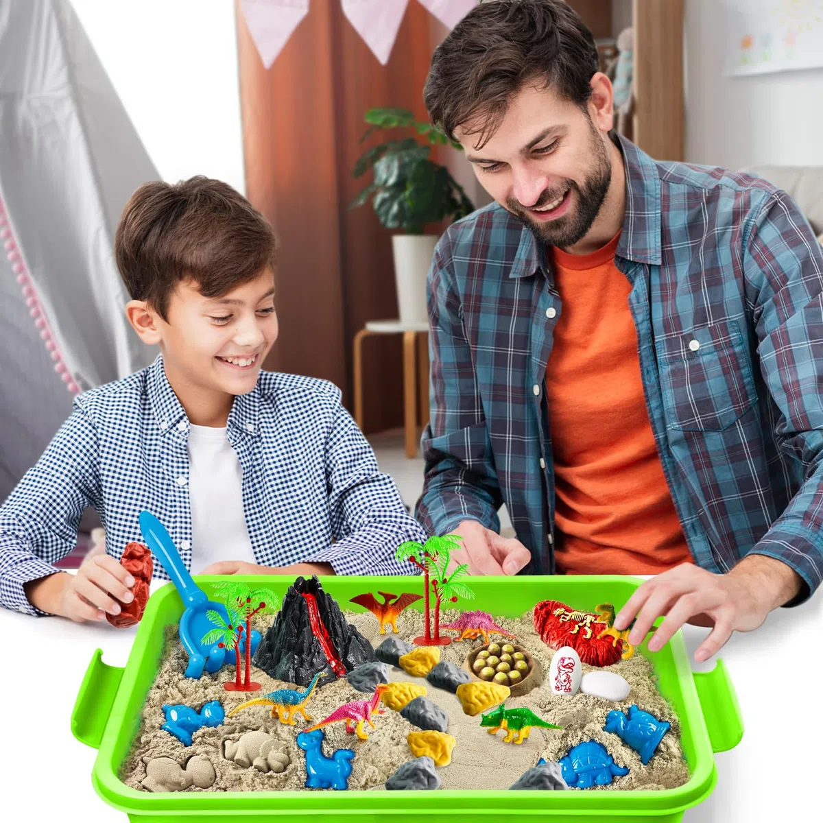 ESSENSON Sabbia per Bambini 1 KG Kit di Dinosauri Giocattoli Sensoriali Regalo 3-12 Anni