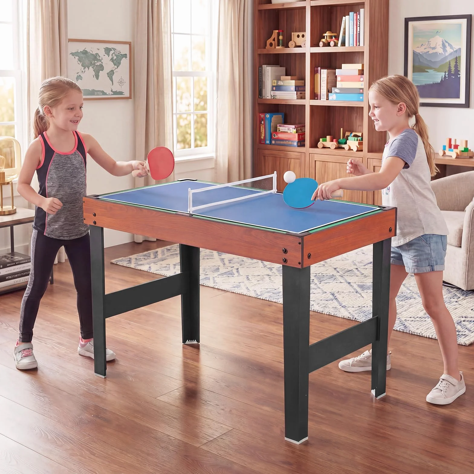 HOMASIS 4 in 1 Tavolo Multigioco con Calcio Balilla, Biliardo, Hockey e Ping Pong, Tavolo da Gioco in Legno per Bambini e Adulti con Accessori, Calcetto da per Casa, Bar, Ufficio