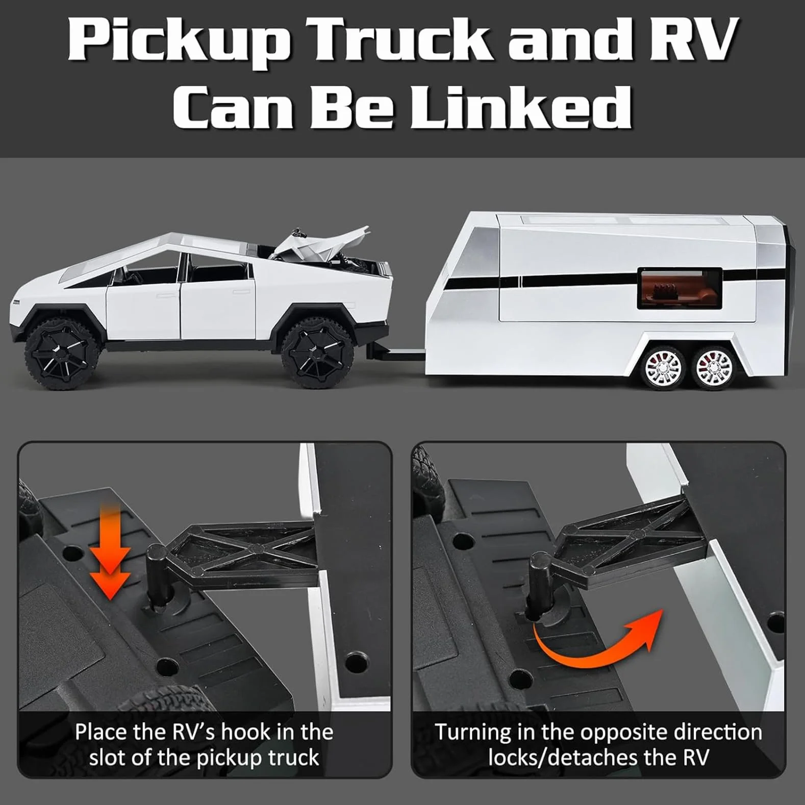 Tesla Truck Modellino 1:24, Macchinina Truck, kit Modello di Camper con Luce e Musica, Funzione Pull-Back, Lega Pressofusa, Ideale per Bambini dai 3 Anni e Collezionisti (Argento)